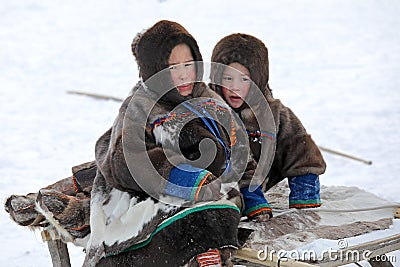 Children of the indigenous people of the Yamal Peninsula Nenets Editorial Stock Photo